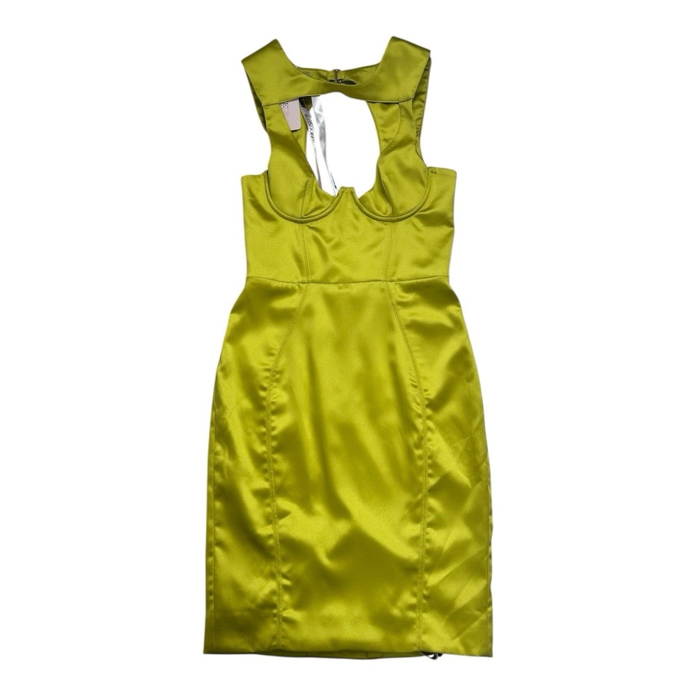 New House‎ Of CB "Katya" Chartreuse Bustier Satin Dress - Size Small Rrp $261